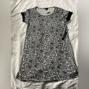 Tahari Womens Black White Floral Dress Comfy And Soft Lace Short Sleeve size L